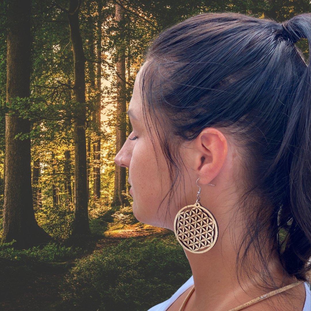 wood stud Ohrringe Blume des Lebens wood stud