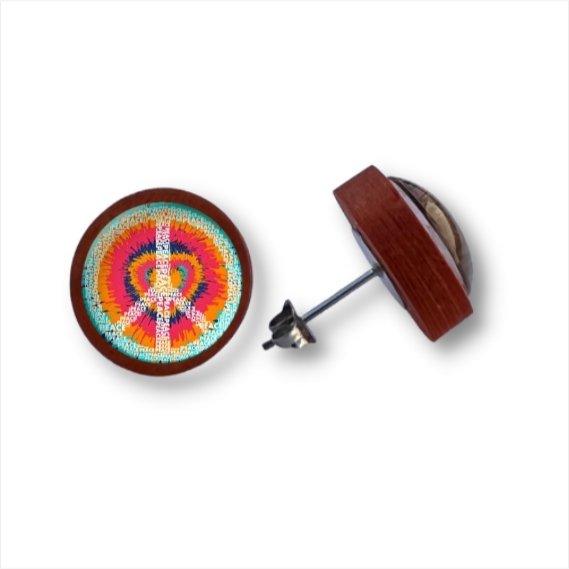 Peace - Frieden 2- Holzohrstecker mit Motiv - wood stud - Holzohrringe - Holzdeko und mehr