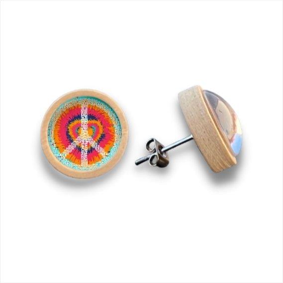 Peace - Frieden 2- Holzohrstecker mit Motiv - wood stud - Holzohrringe - Holzdeko und mehr