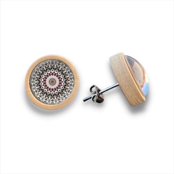 Perlen Design - Holzohrstecker mit Motiv - wood stud - Holzohrringe - Holzdeko und mehr