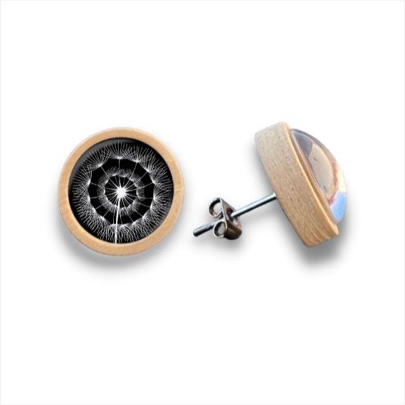 Pusteblume schwarz weiß - Holzohrstecker mit Motiv - wood stud - Holzohrringe - Holzdeko und mehr