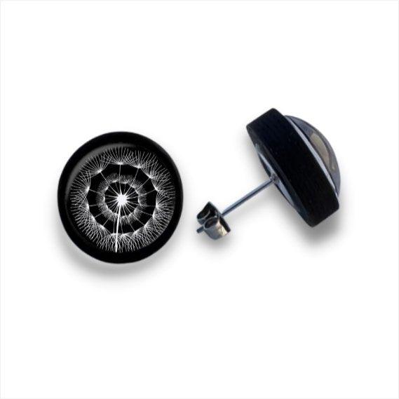 Pusteblume schwarz weiß - Holzohrstecker mit Motiv - wood stud - Holzohrringe - Holzdeko und mehr