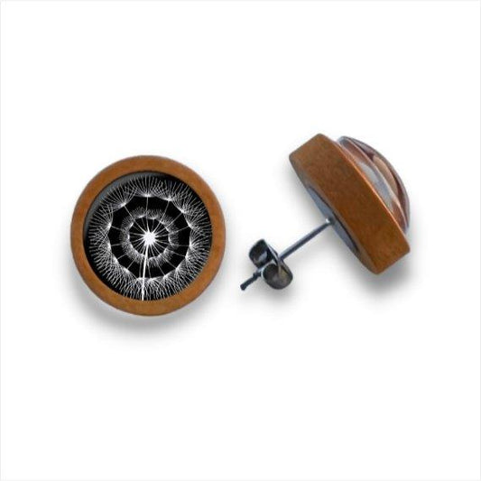 Pusteblume schwarz weiß - Holzohrstecker mit Motiv - wood stud - Holzohrringe - Holzdeko und mehr