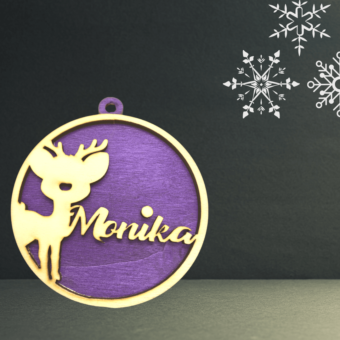 3D Weihnachtsanhänger / Weihnachtskugel Rentier personalisiert - wood stud - Holzohrringe - Holzdeko und mehr