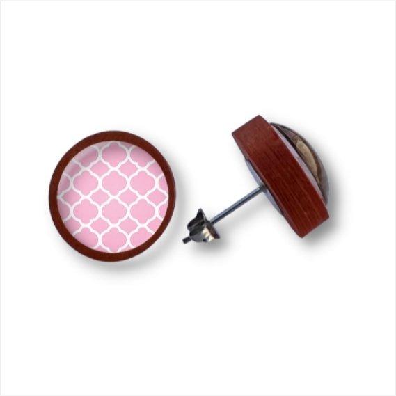 rosa Formen - Muster - Holzohrstecker mit Motiv - wood stud - Holzohrringe - Holzdeko und mehr