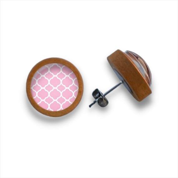 rosa Formen - Muster - Holzohrstecker mit Motiv - wood stud - Holzohrringe - Holzdeko und mehr