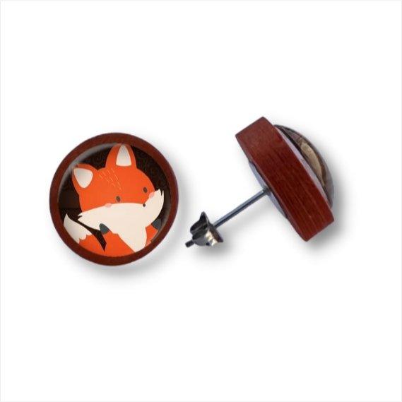 Rotfuchs - verspielt - Holzohrstecker mit Motiv - wood stud - Holzohrringe - Holzdeko und mehr