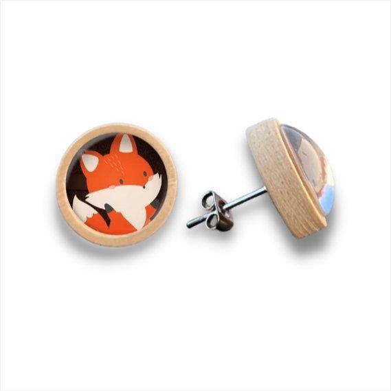 Rotfuchs - verspielt - Holzohrstecker mit Motiv - wood stud - Holzohrringe - Holzdeko und mehr