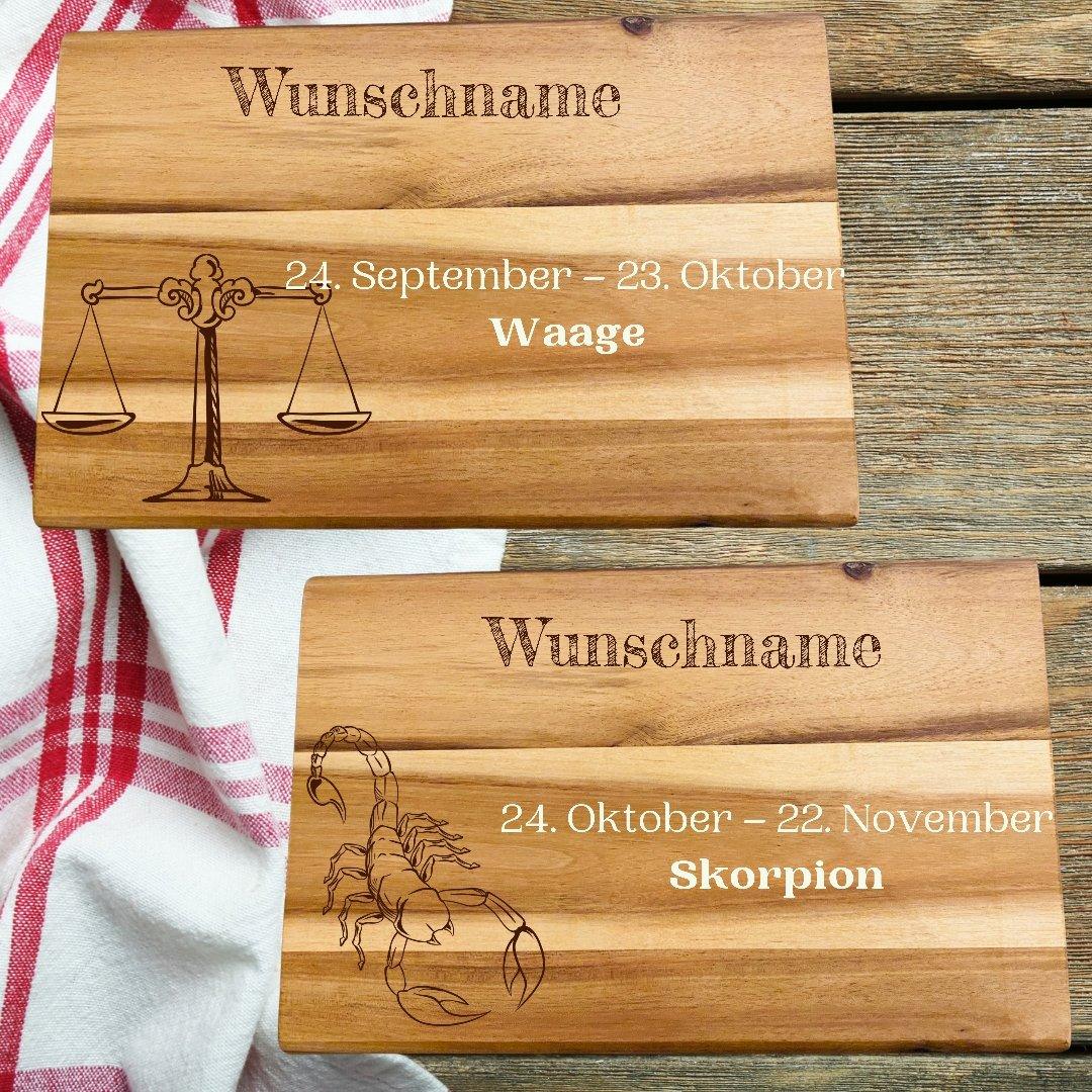 Schneidebrett Sternzeichen mit Namen - wood stud - Holzohrringe - Holzdeko und mehr