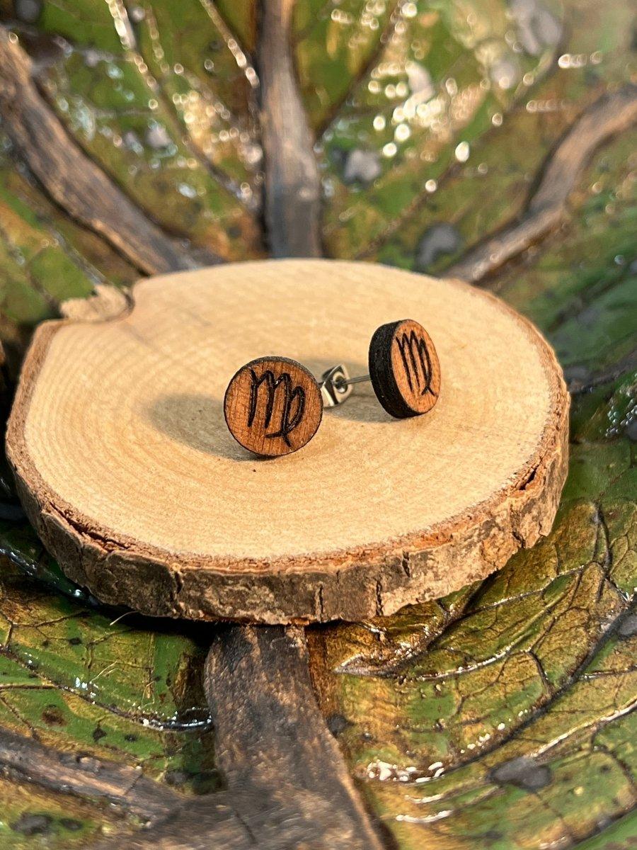 Sternzeichen - Holzohrstecker - Nussholz - wood stud - Holzohrringe - Holzdeko und mehr