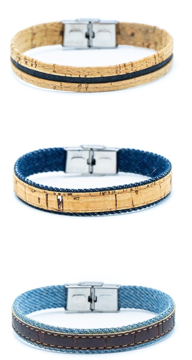 wood stud Kork Armband Stil- und Stoffmix wood stud