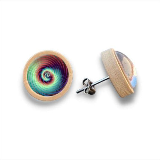 Tornado bunt - Holzohrstecker mit Motiv - wood stud - Holzohrringe - Holzdeko und mehr