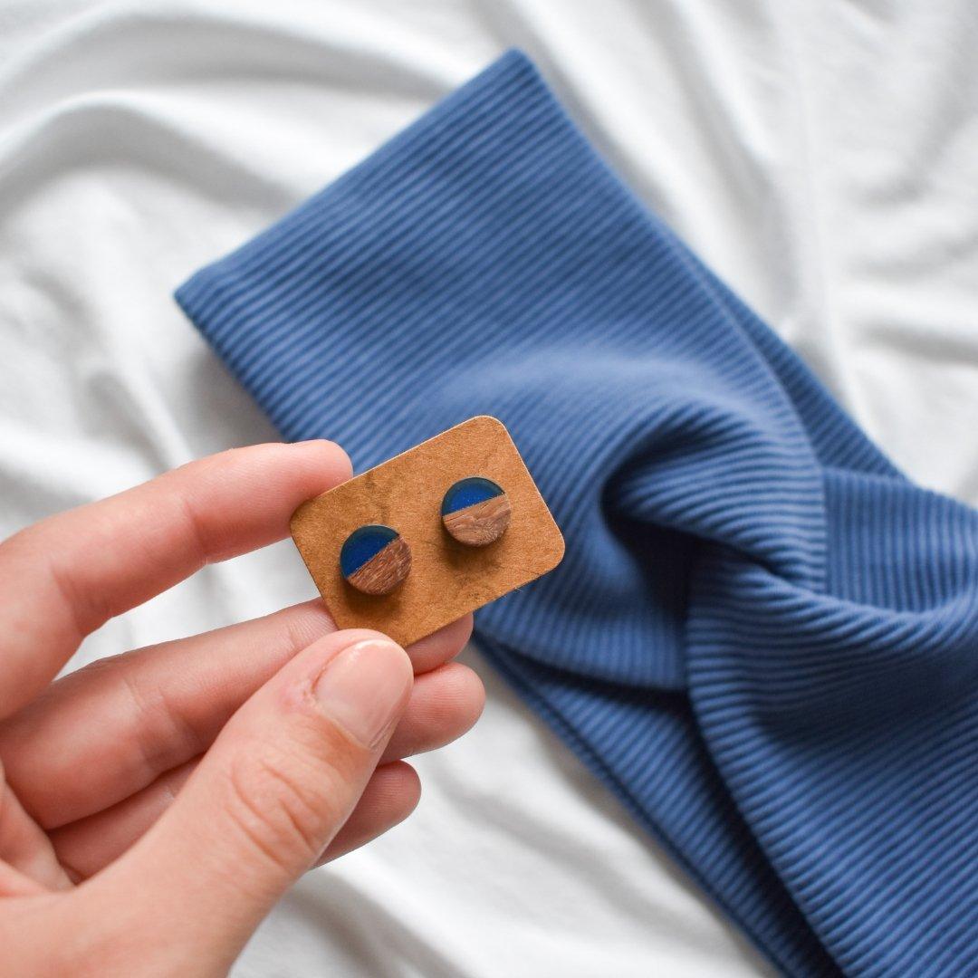 Twister Stirnband & Minis Bundle - blau - wood stud - Holzohrringe - Holzschmuck und mehr