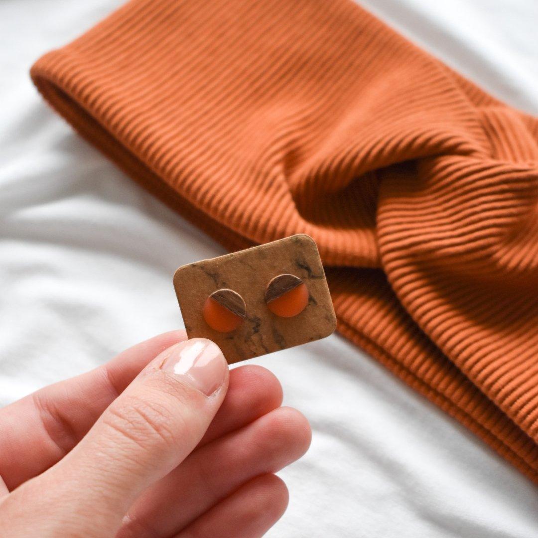Twister Stirnband & Minis Bundle - orange - wood stud - Holzohrringe - Holzdeko und mehr