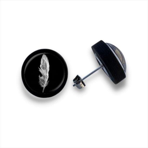wood stud weiße Feder - Holzohrstecker mit Motiv wood stud