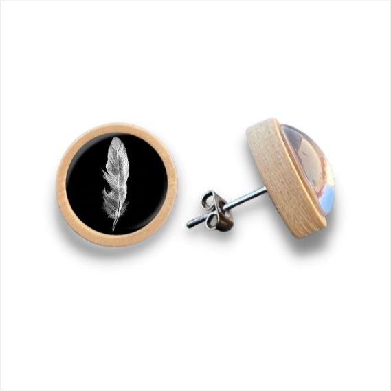 wood stud weiße Feder - Holzohrstecker mit Motiv wood stud