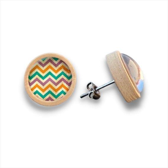 ZickZack- gestreiftes Design - Holzohrstecker mit Motiv - wood stud - Holzohrringe - Holzdeko und mehr