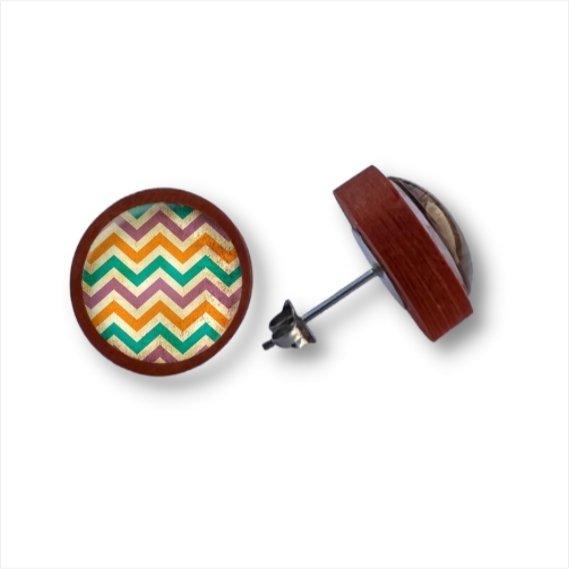 ZickZack- gestreiftes Design - Holzohrstecker mit Motiv - wood stud - Holzohrringe - Holzdeko und mehr