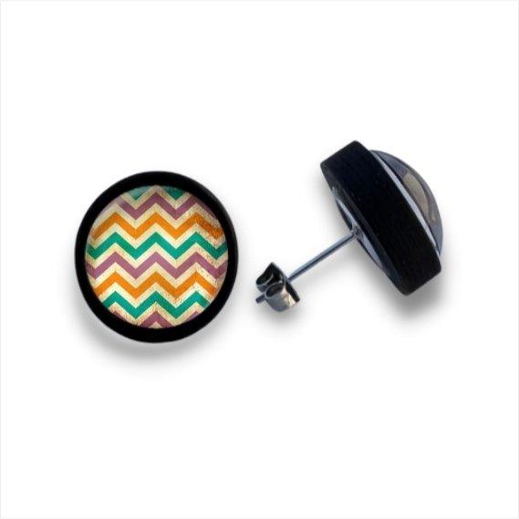 ZickZack- gestreiftes Design - Holzohrstecker mit Motiv - wood stud - Holzohrringe - Holzdeko und mehr