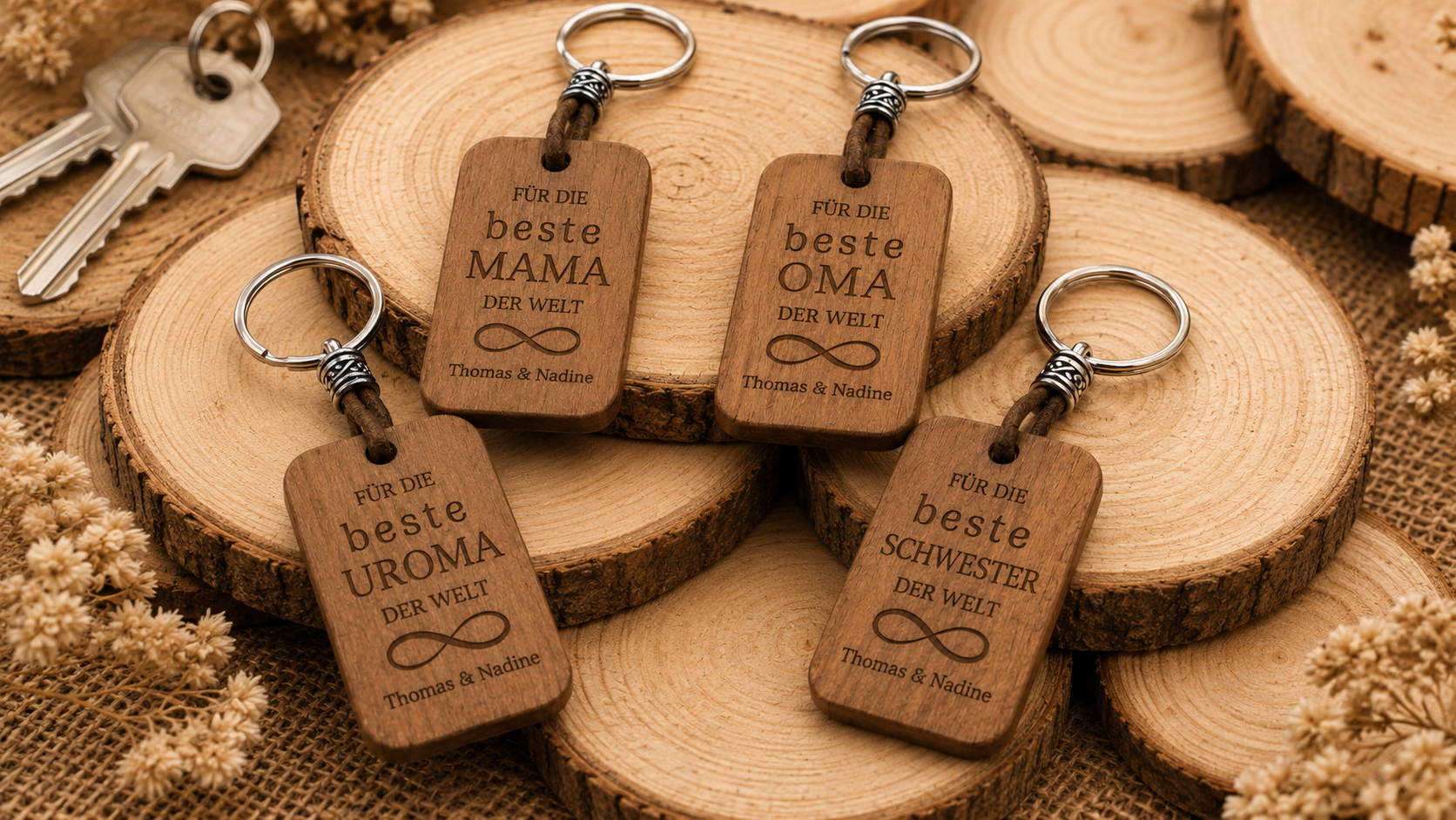 Personalisierter Holz-Schlüsselanhänger für die beste Mama der Welt mit Namensgravur

Holz-Schlüsselanhänger mit Gravur für die beste Oma der Welt

Personalisierter Schlüsselanhänger aus Holz für Mama Oma Uroma oder Schwester

Holzanhänger mit Gravur Für die beste Schwester der Welt personalisiert