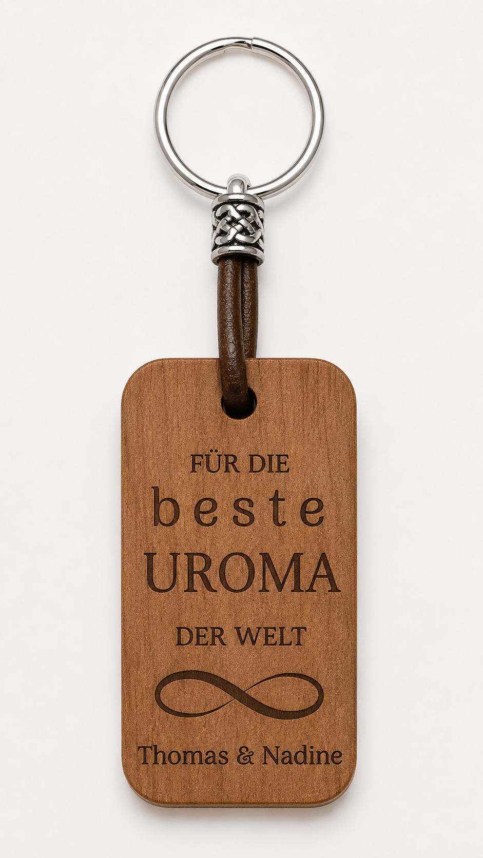 Holz-Schlüsselanhänger mit Gravur für die beste UrOma der Welt