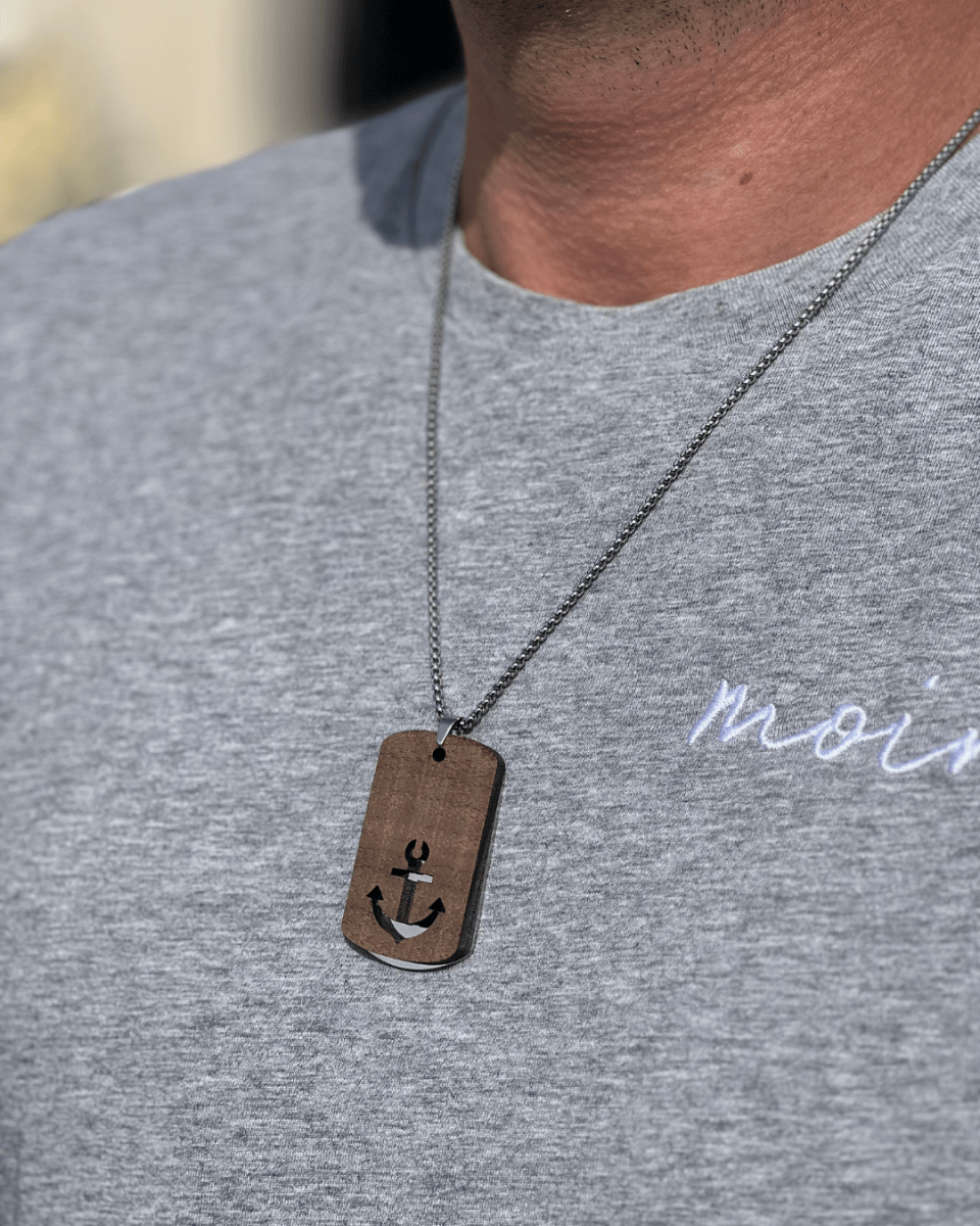Dogtag - Kette Edelstahl & Holz – Anker - wood stud - Holzohrringe - Holzschmuck und mehr