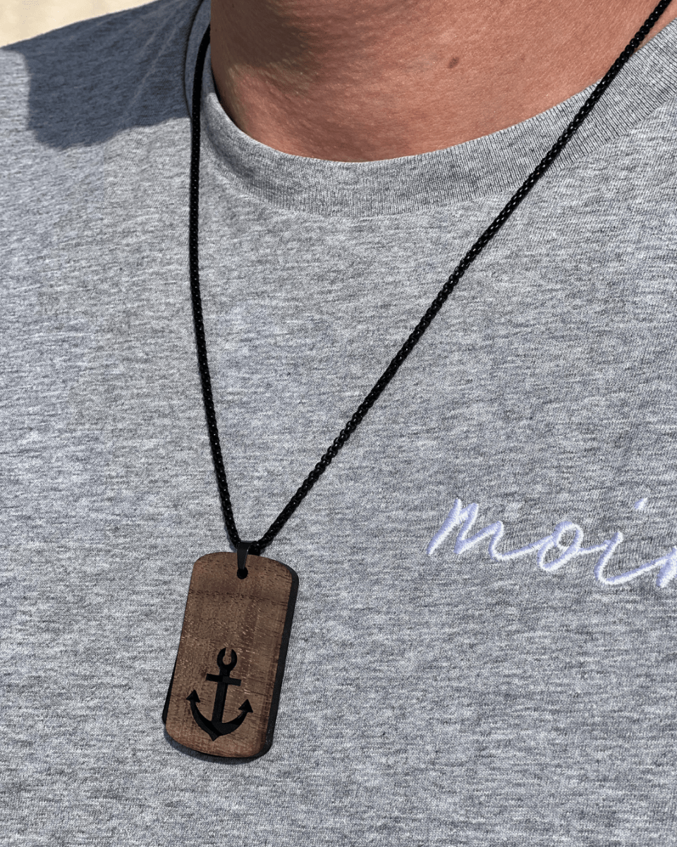 Dogtag - Kette Edelstahl & Holz – Anker - wood stud - Holzohrringe - Holzschmuck und mehr