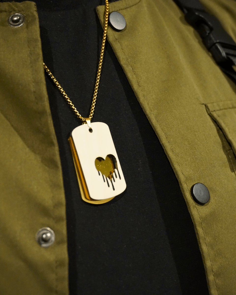 Dogtag - Kette Edelstahl & Holz – Gold - wood stud - Holzohrringe - Holzschmuck und mehr