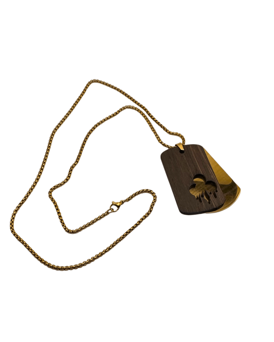 Dogtag - Kette Edelstahl & Holz – Gold - wood stud - Holzohrringe - Holzschmuck und mehr