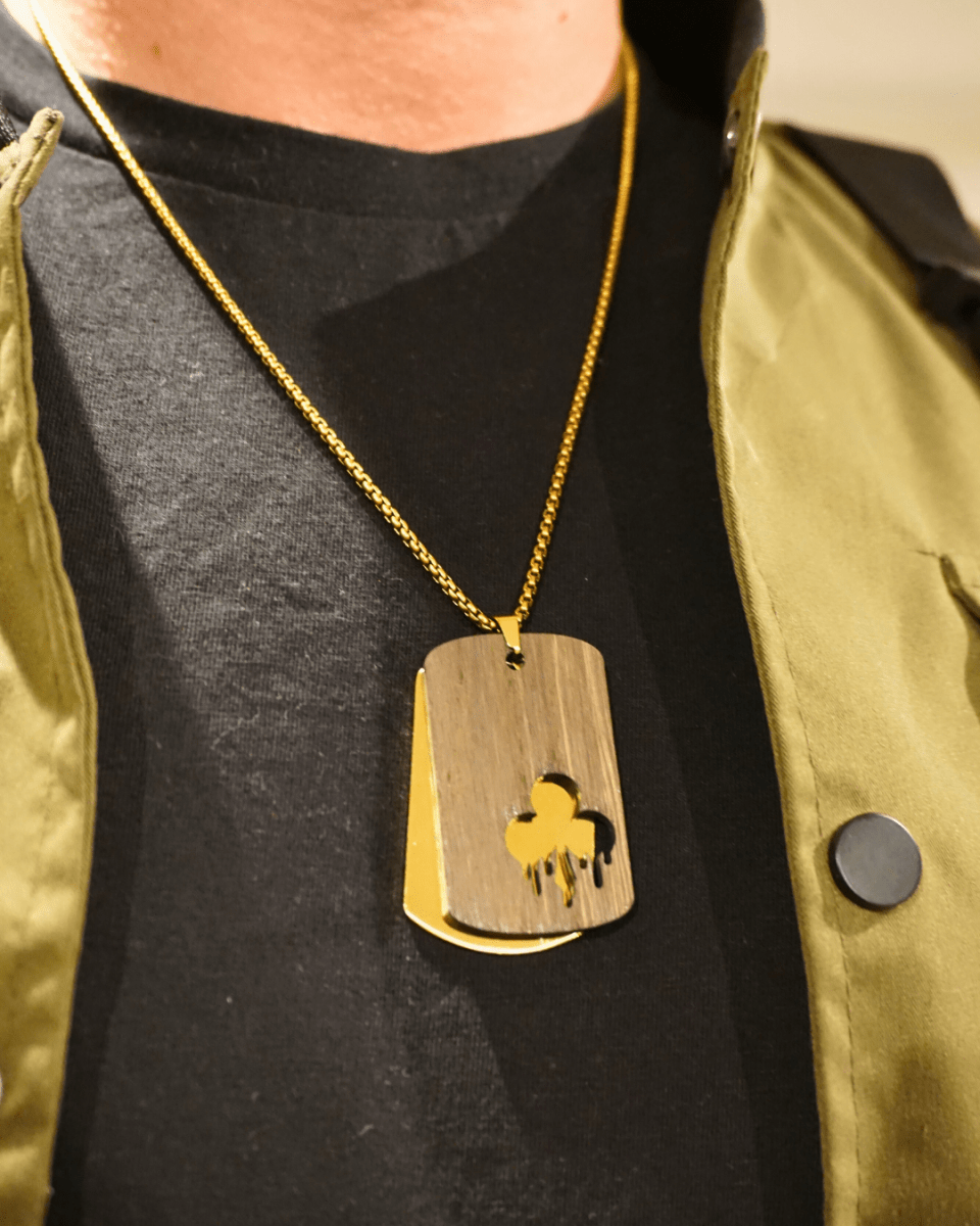 Dogtag - Kette Edelstahl & Holz – Gold - wood stud - Holzohrringe - Holzschmuck und mehr