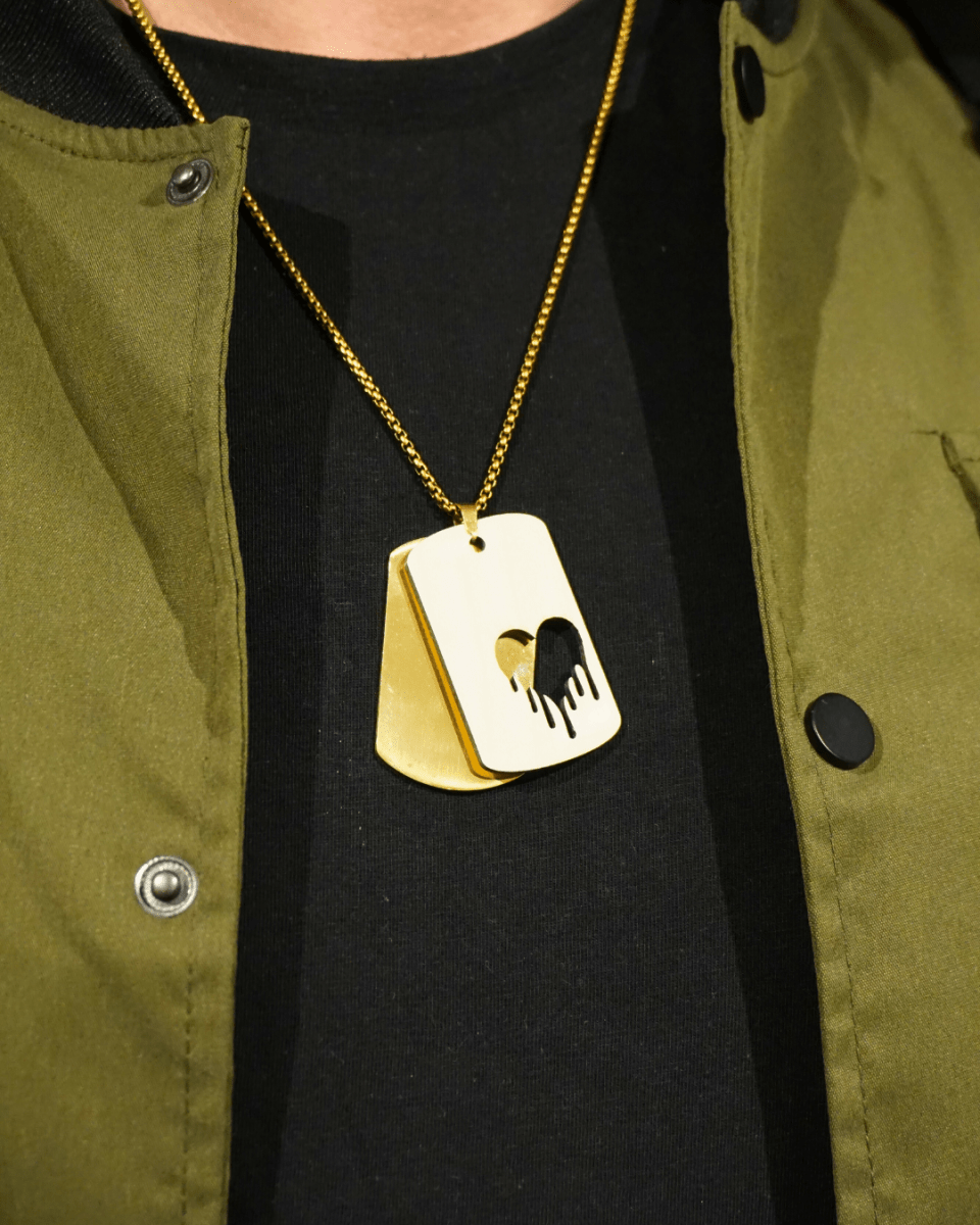 Dogtag - Kette Edelstahl & Holz – Gold - wood stud - Holzohrringe - Holzschmuck und mehr