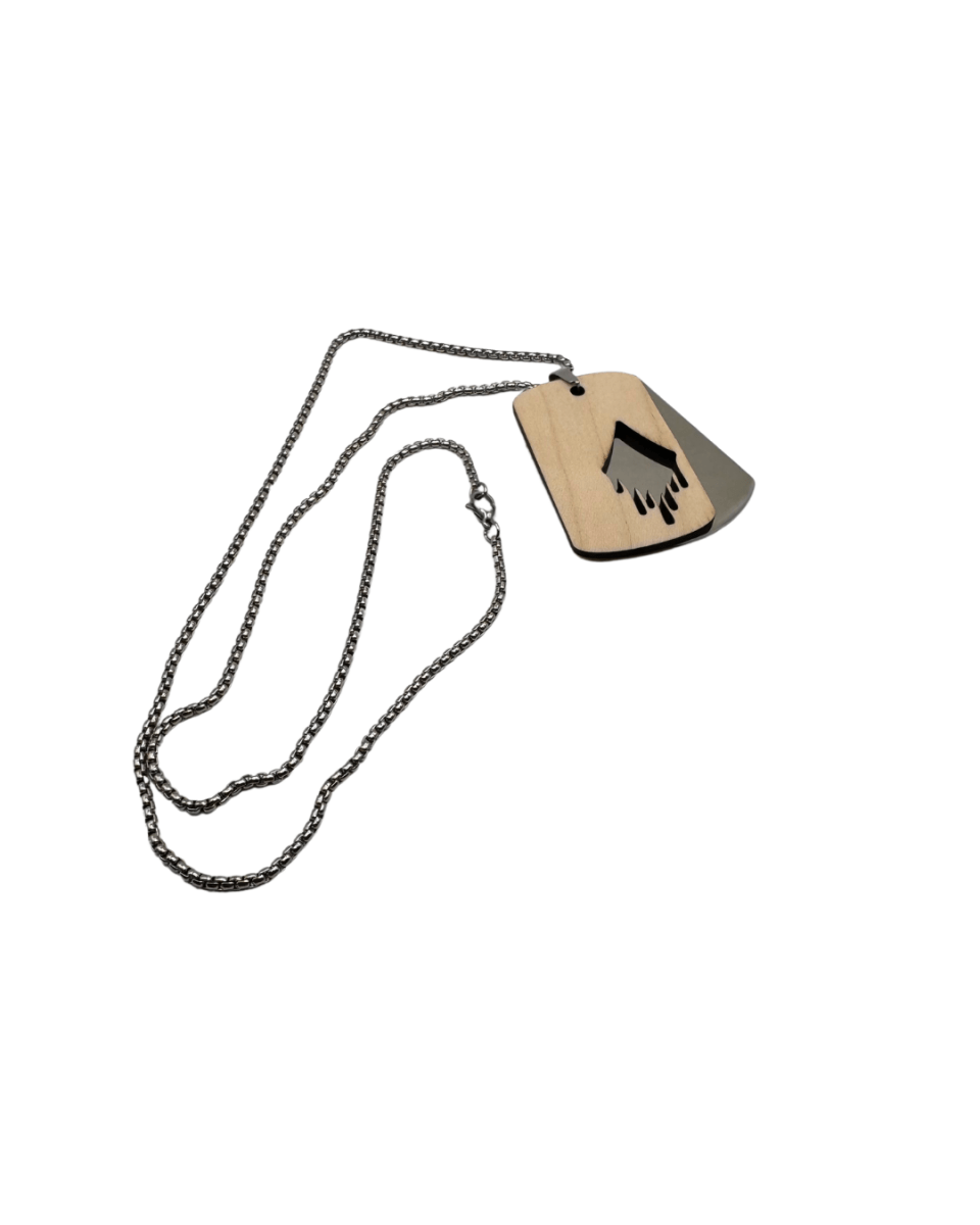 Dogtag - Kette Edelstahl & Holz – Silber - wood stud - Holzohrringe - Holzschmuck und mehr
