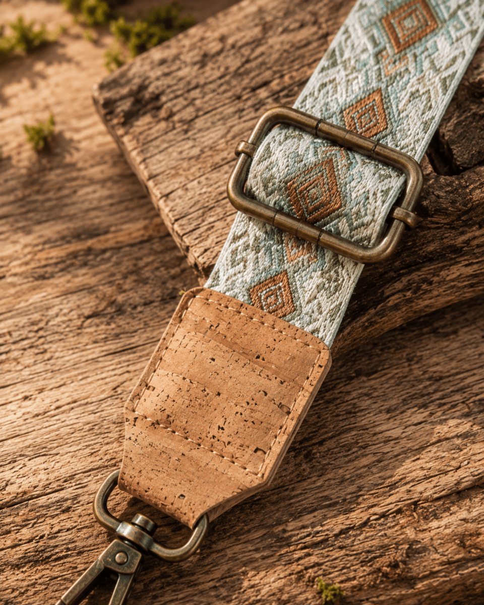 Gürteltasche aus Kork – Olive-Gold - wood stud - Holzohrringe - Holzschmuck und mehr