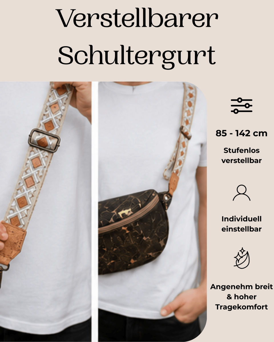 Gürteltasche aus Kork – Olive-Gold - wood stud - Holzohrringe - Holzschmuck und mehr