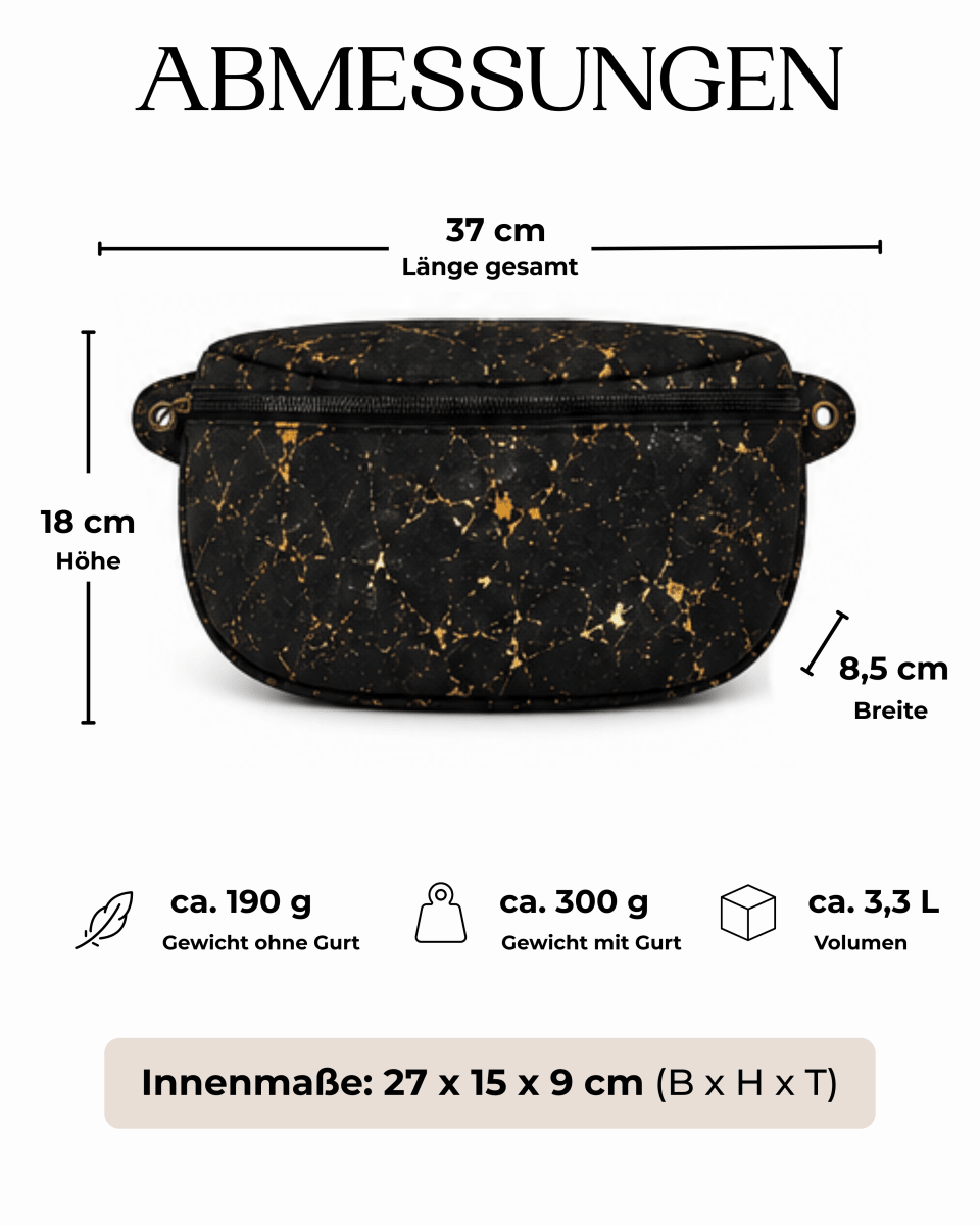 Gürteltasche aus Kork – Schwarz-Gold - wood stud - Holzohrringe - Holzschmuck und mehr