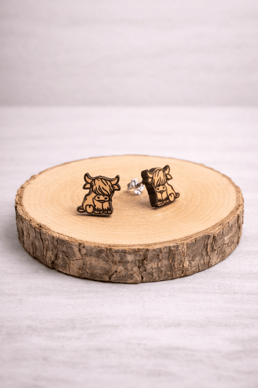 Hochlandrind / Weiderind Holz - Ohrstecker - wood stud - Holzohrringe - Holzschmuck und mehr