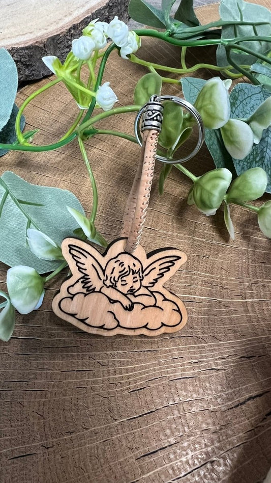 Holz - Schlüsselanhänger Schutzengel "Wolke" - wood stud - Holzohrringe - Holzschmuck und mehr