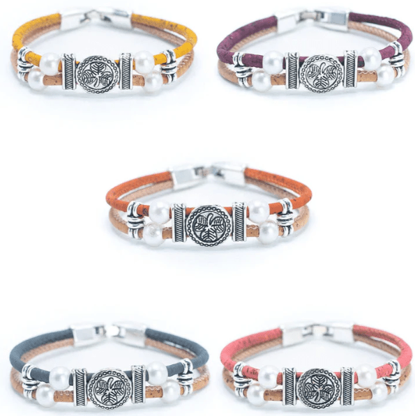 Kork Armband Glücksmünze - wood stud - Holzohrringe - Holzschmuck und mehr