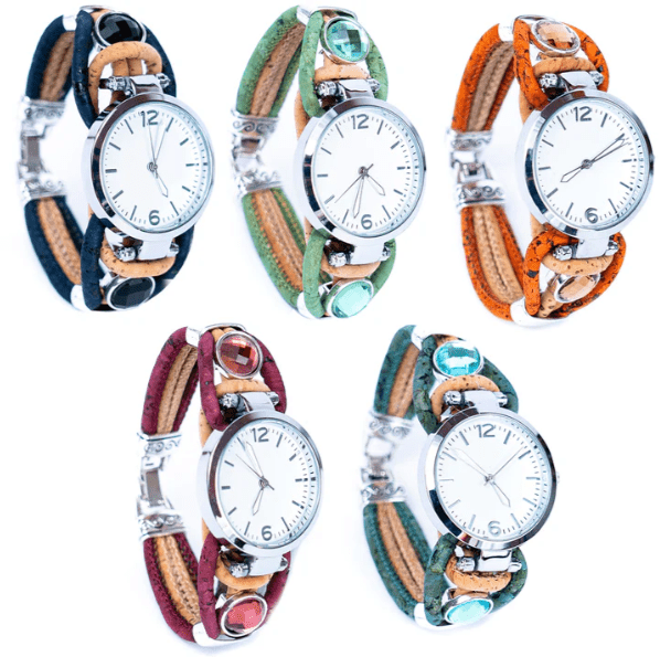 Kork Armbanduhr Eleganz - wood stud - Holzohrringe - Holzschmuck und mehr
