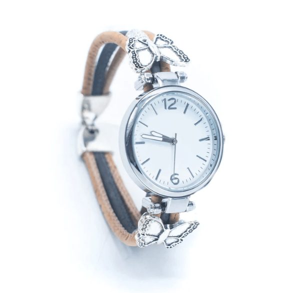 Kork Armbanduhr Schmetterling - wood stud - Holzohrringe - Holzschmuck und mehr