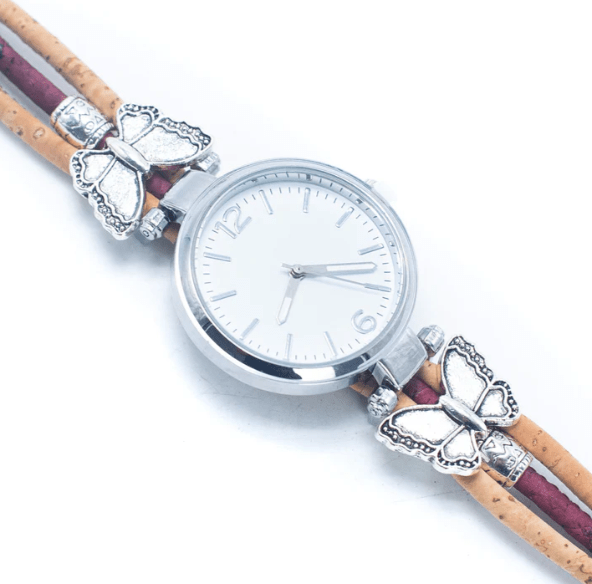 Kork Armbanduhr Schmetterling - wood stud - Holzohrringe - Holzschmuck und mehr