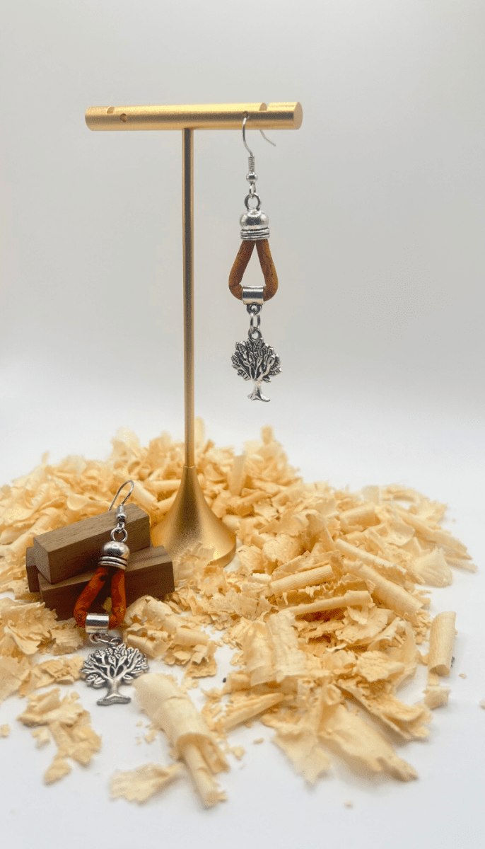 Kork Hängeohrringe roots - wood stud - Holzohrringe - Holzschmuck und mehr