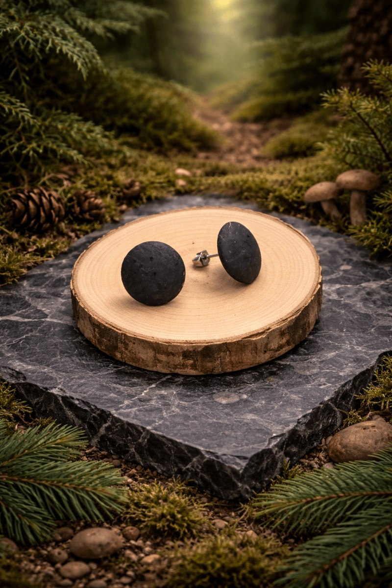 Korkohrstecker Anthrazit - Schwarz - wood stud - Holzohrringe - Holzschmuck und mehr