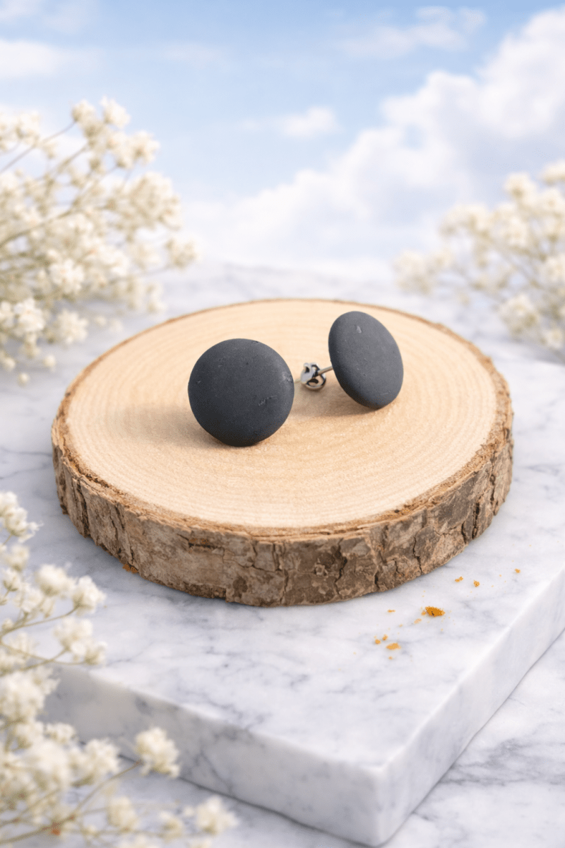Korkohrstecker Blau - Grau - wood stud - Holzohrringe - Holzschmuck und mehr