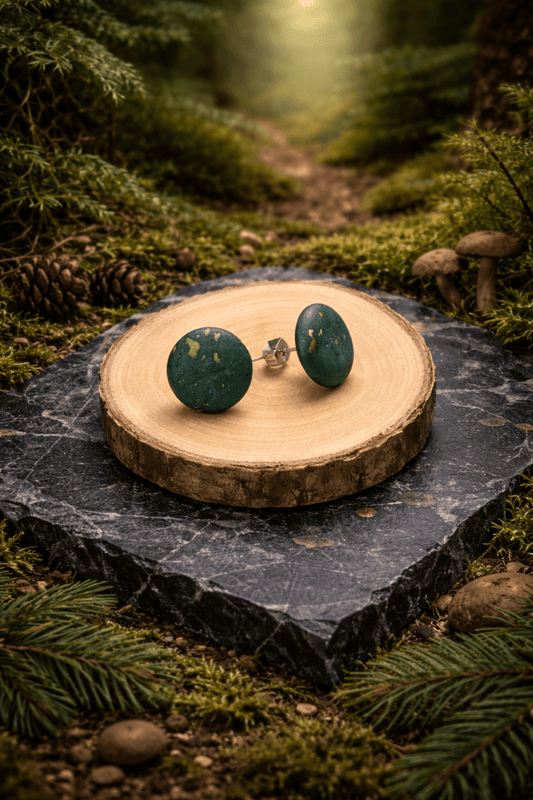 Korkohrstecker Blaugrün - wood stud - Holzohrringe - Holzschmuck und mehr