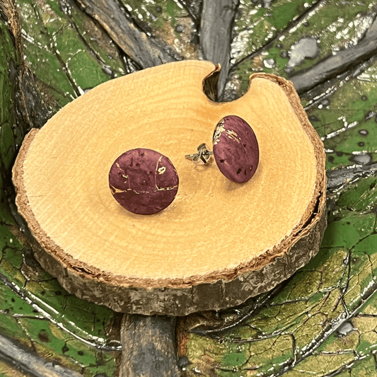 Korkohrstecker Burgund - Gold - wood stud - Holzohrringe - Holzschmuck und mehr