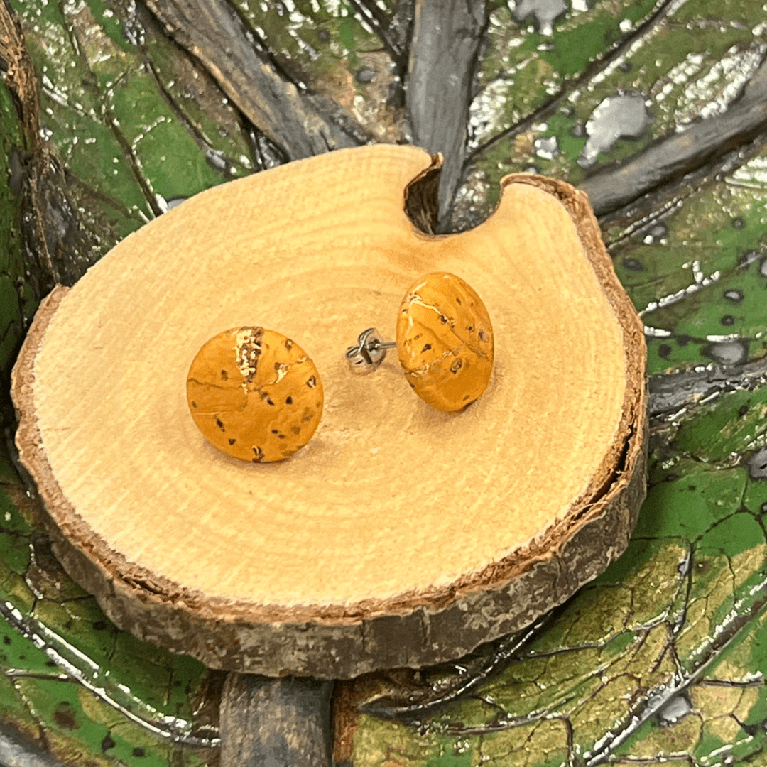 Korkohrstecker Gelb - Gold - wood stud - Holzohrringe - Holzschmuck und mehr