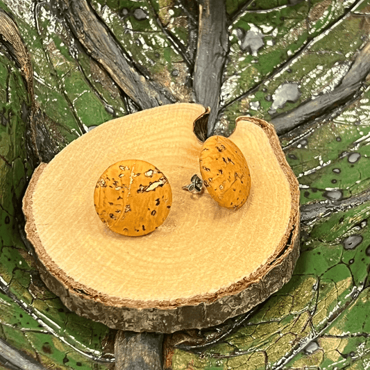 Korkohrstecker Gelb - Gold - wood stud - Holzohrringe - Holzschmuck und mehr