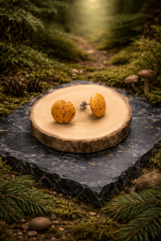 Korkohrstecker Gelb - Gold - wood stud - Holzohrringe - Holzschmuck und mehr