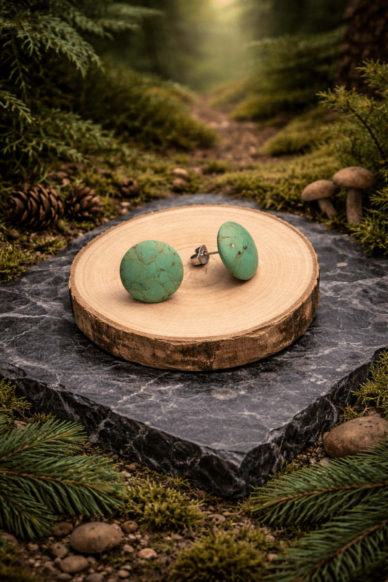Korkohrstecker Gras - Grün - wood stud - Holzohrringe - Holzschmuck und mehr